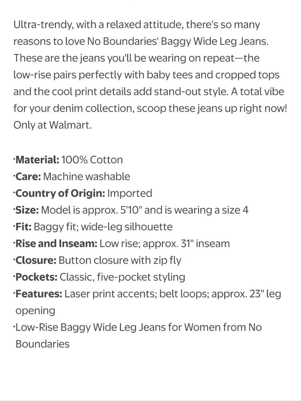 No Boundaries Women's Low Rise Baggy Wide Leg Jeans - Picture 7 of 7